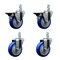 Service Caster 4'' Blue Polyurethane Wheel Swivel 7/8'' Square Stem Caster Set 2 Brakes, 4PK SCC-SQ20S414-PPUB-BLUE-PLB-78-2-S-2 - alternate 1